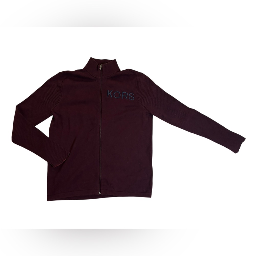 Michael Kors Men's Plum Ribbed Full Zip Sweater L - Long Sleeve | Golf Wear